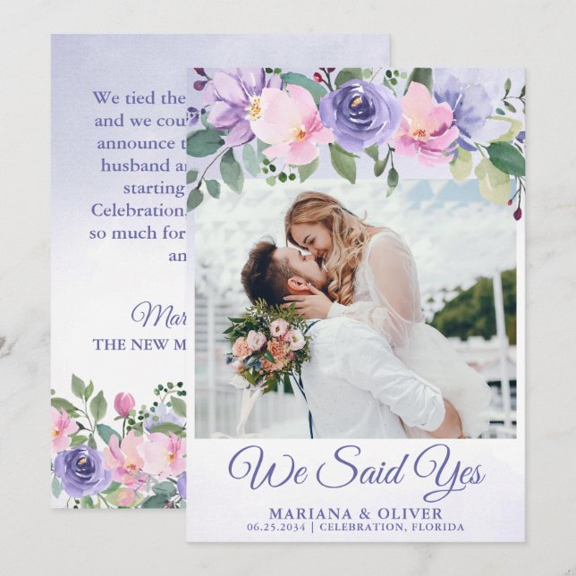 Anuncio de Boda Moderno Floral Rosa (Anverso / Reverso)
