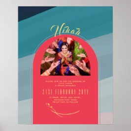 Anuncio de Boda NIKAH Foto Póster rojo dorado