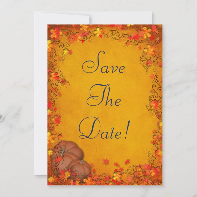 Anuncio de Boda Otoño Feliz Guarde la Fecha (Anverso)