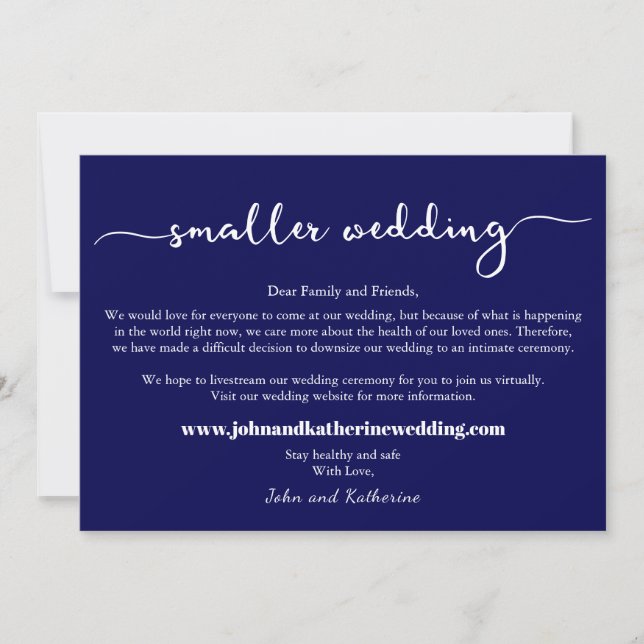 Anuncio de Boda Pequeño Azul Marino Elegante (Anverso)