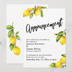 Anuncio de boda pospuesta con acuarelas de limones