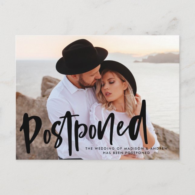 Anuncio de Boda Pospuesta con Foto en Letra de Pin (Anverso)