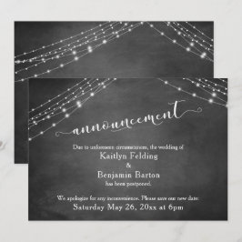 Anuncio de boda pospuesta con luces en pizarra