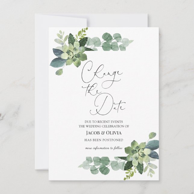 Anuncio de Boda Pospuesta de Eucalipto (Anverso)