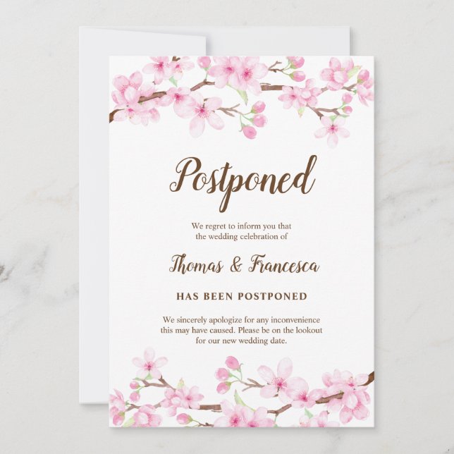 Anuncio de boda pospuesta de flor de cerezo (Anverso)