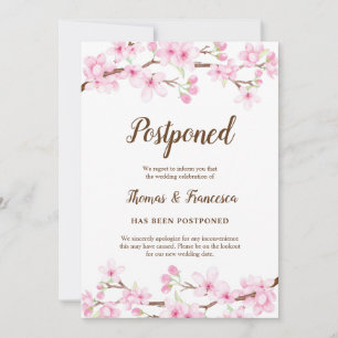 Anuncio de boda pospuesta de flores de cerezo