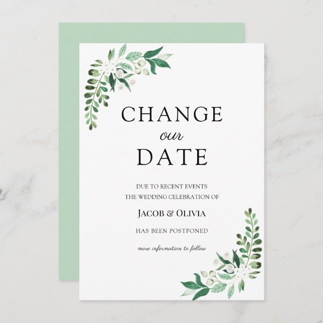 Anuncio de boda pospuesta de Greenery (Anverso / Reverso)