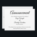 Anuncio de Boda Pospuesta Elegante y Simple<br><div class="desc">Aquí hay una tarjeta elegante y simple para notificar a sus invitados si se ha vuelto necesario cambiar la fecha de su boda. Utilice los campos de la plantilla para agregar sus datos personales y hacer que este diseño único y moderno sea suyo. El fondo blanco se puede cambiar a...</div>