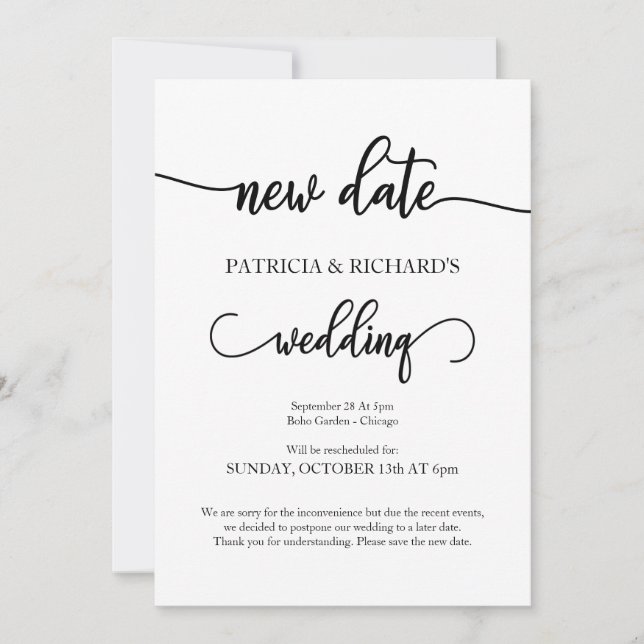 Anuncio de boda pospuesta nueva fecha (Anverso)