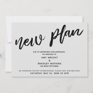 Anuncio de Boda Pospuesta "Nuevo Plan" Gris