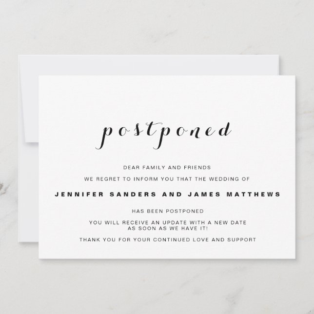 Anuncio de boda pospuesta simple (Anverso)