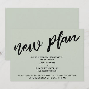 Anuncio de boda pospuesta Tarjeta de nuevo plan