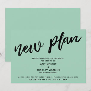 Anuncio de Boda Pospuesta Verde "Nuevo Plan"