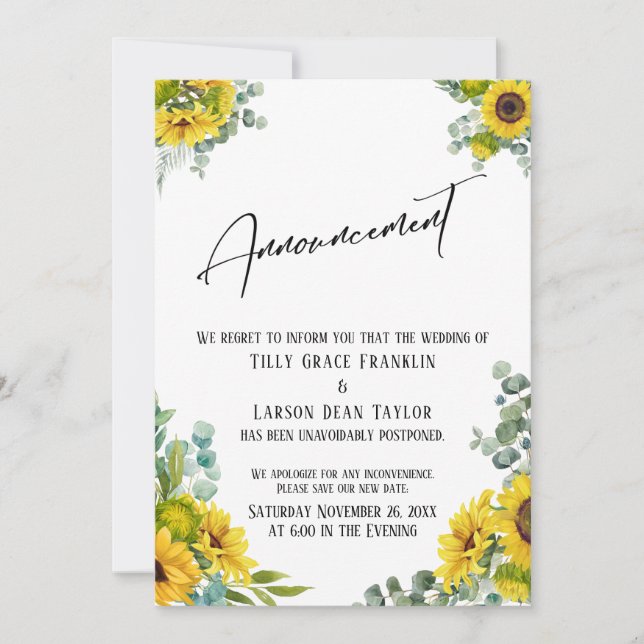 Anuncio de boda pospuesto con flores en acuarela (Anverso)