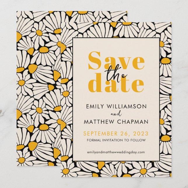 Anuncio de boda Retro Floral Save the Date (Anverso / Reverso)