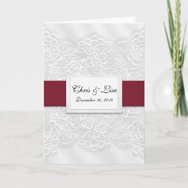 Anuncio de Boda Rojo Profundo de Encaje 5x7 (Anverso)
