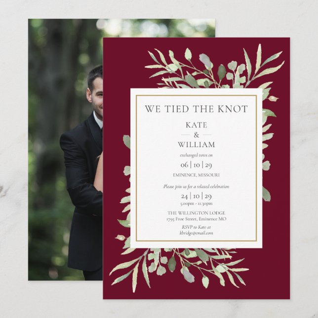 Anuncio de Boda Secreta Borgoña Nos Casamos (Anverso / Reverso)