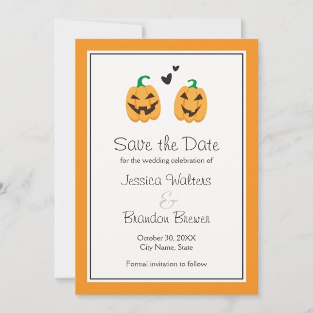 Anuncio de bodas de Halloween lindo para guardar l (Anverso)