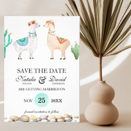 Anuncio de bodas de pareja de llama Save the Date