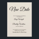 Anuncio de bodas pospuesto para nueva fecha<br><div class="desc">Aquí tienes una sencilla tarjeta para notificar a tus invitados si ha sido necesario cambiar la fecha de tu boda. Utiliza los campos del modelo para añadir tus datos personales y hacer tuyo este elegante diseño minimalista. El fondo blanco se puede cambiar a cualquier color que prefieras. Todas las fuentes...</div>