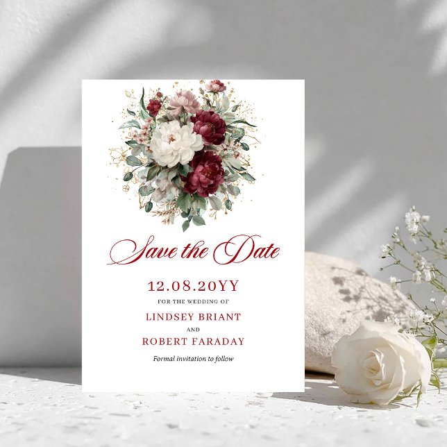 Anuncio de Burgundy Gold Save The Date Refined Blu (Refined Blush Burgundy Gold Save The Date)