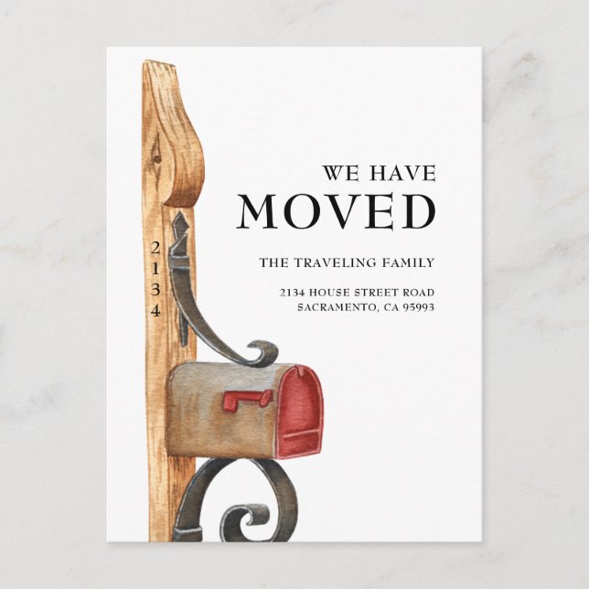 Anuncio de buzón de acuarela Nos hemos mudado (Anverso)