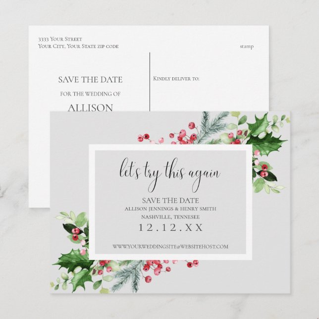 Anuncio de cambio de fecha de boda de vacaciones (Anverso / Reverso)