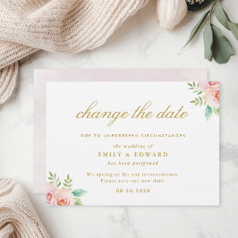 Anuncio de cambio de fecha de boda floral rosa