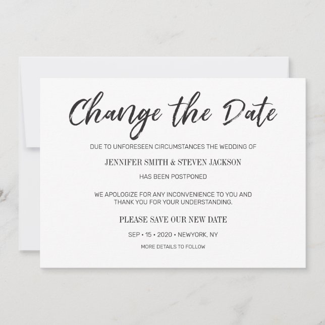 Anuncio de cambio de fecha pospuesto en negro (Anverso)