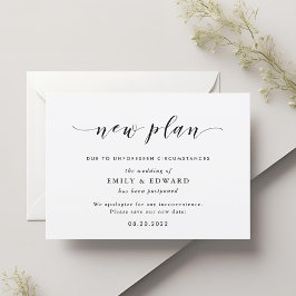 Anuncio de cambio de plan de boda elegante moderno