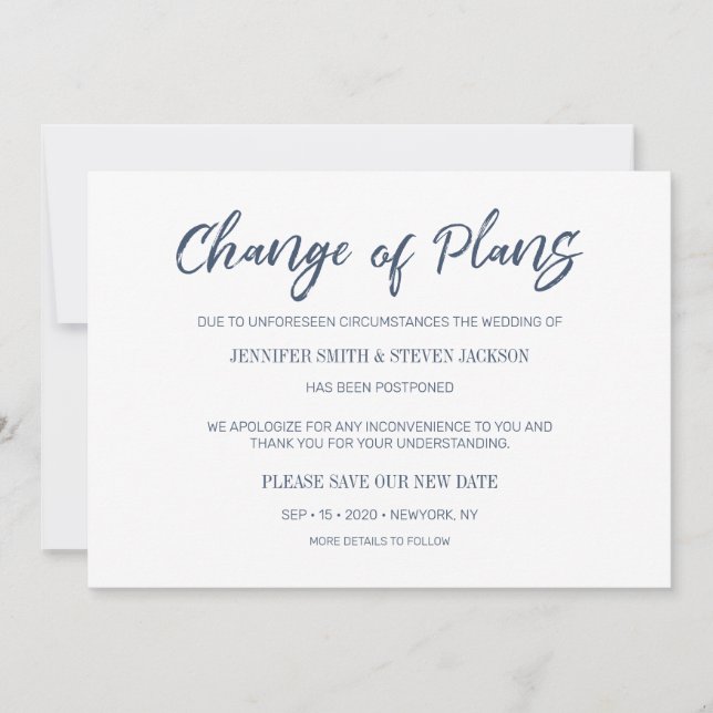 Anuncio de cambio de planes con letra manuscrita a (Anverso)