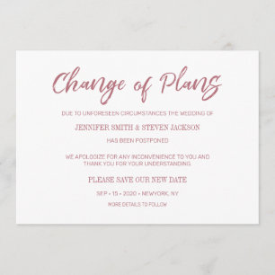 Anuncio de cambio de planes con letra Rosa Dorada