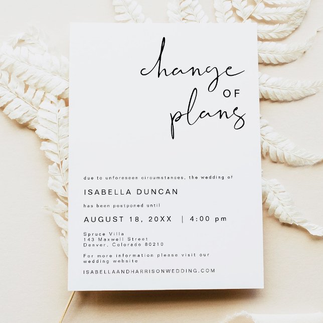 Anuncio de cambio de planes de boda, aplazamiento (Edgy Modern Minimalist Wedding Change of Plans Invitation)