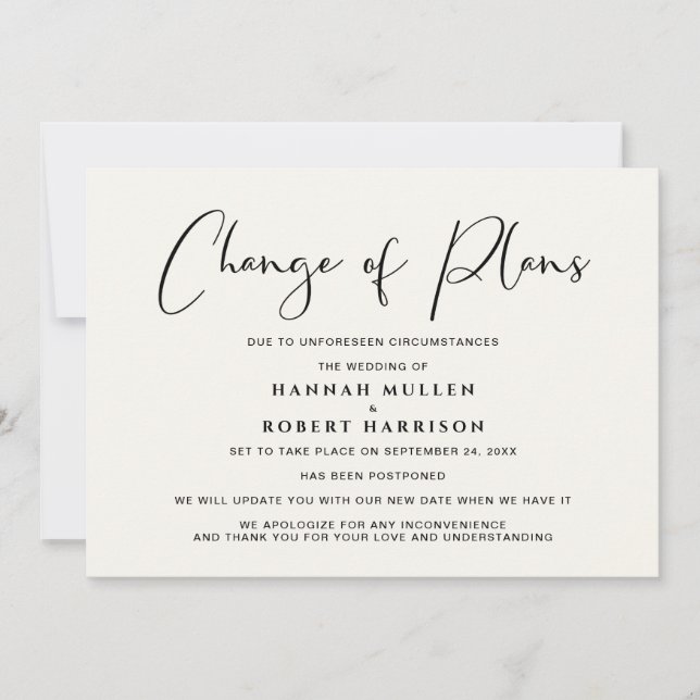 Anuncio de Cambio de Planes de Boda Crema (Anverso)