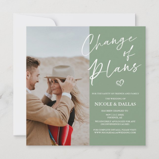 Anuncio de cambio de planes de boda moderno (Anverso)