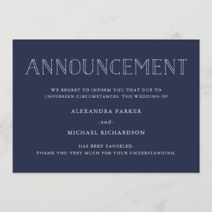 Anuncio de cancelación de boda de la marina modern