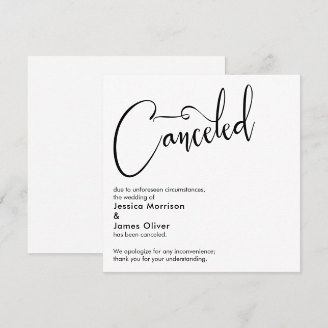 Anuncio de cancelación de boda elegante y simple (Anverso / Reverso)