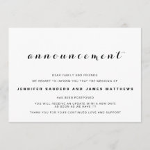 Anuncio de cancelación y aplazamiento de boda