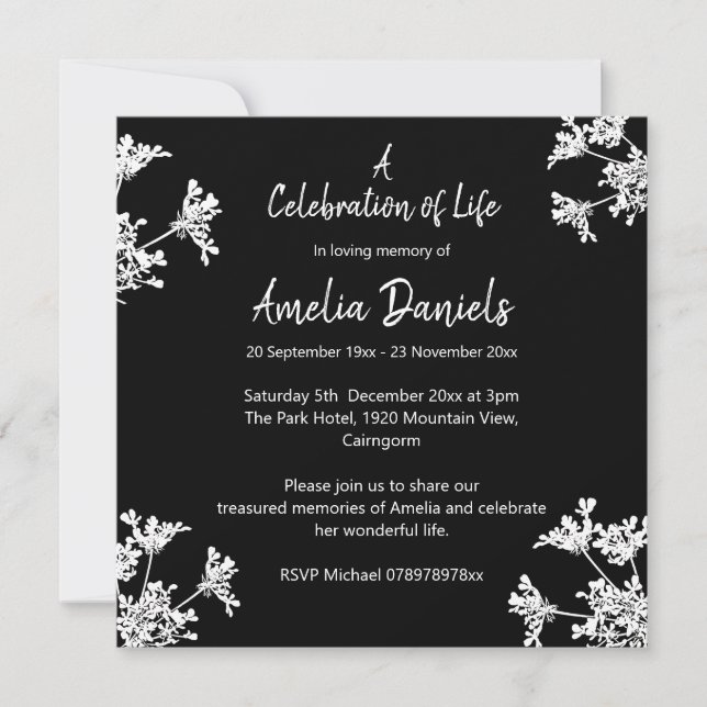 Anuncio de Celebración de Vida en Blanco y Negro (Anverso)