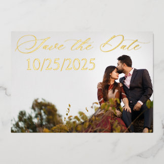 Anuncio de compromiso con papel de oro Save the Da