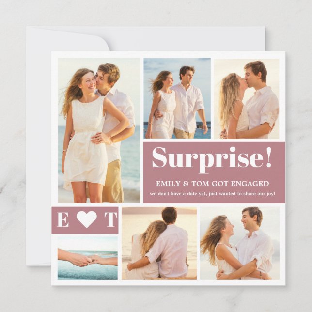 Anuncio de compromiso de 6 fotos collage rosa polv (Anverso)