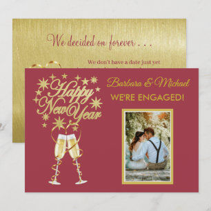 Anuncio de compromiso de año nuevo brillante dorad