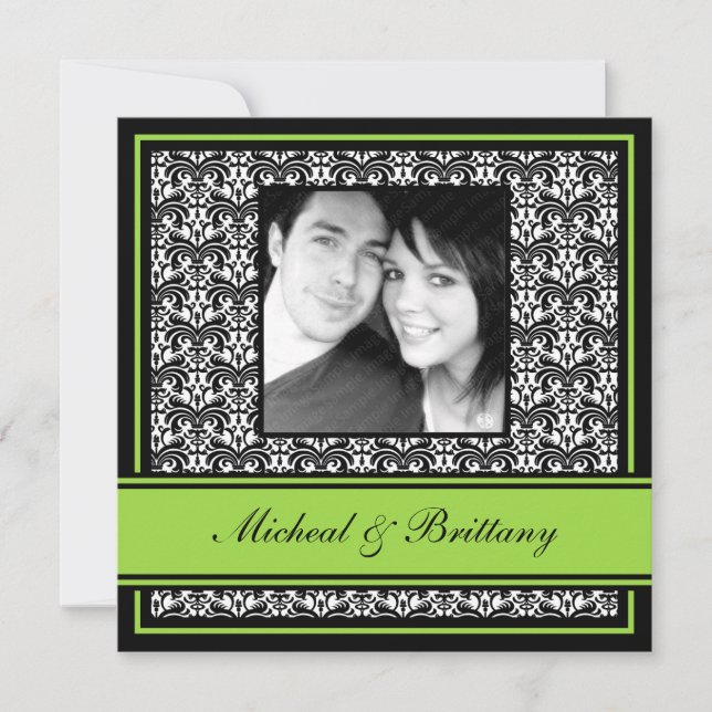 Anuncio de Compromiso de Damasco Verde Lima Boda (Anverso)