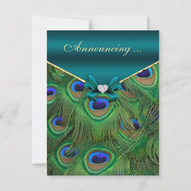 Anuncio de compromiso de pavo real azul verdoso (Anverso)