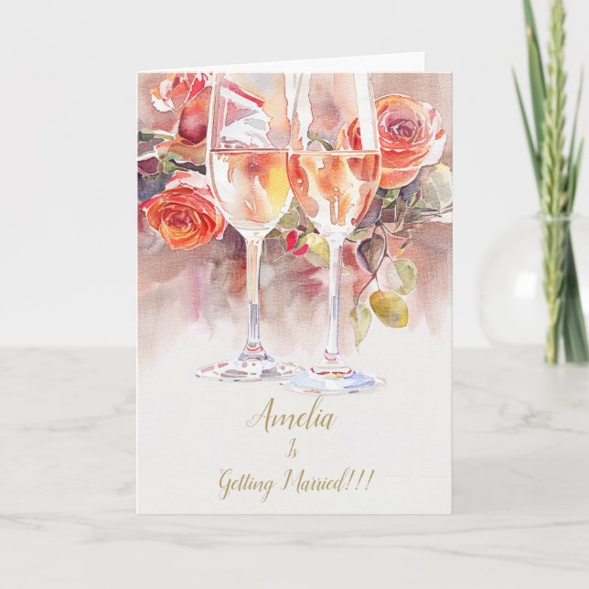 Anuncio de compromiso elegante de champán y rosa (Anverso)