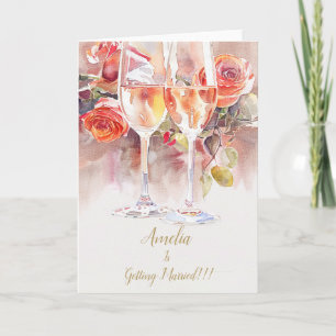 Anuncio de compromiso elegante de champán y rosa