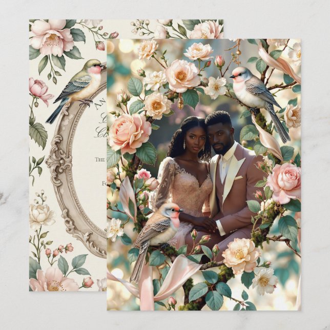 Anuncio de Compromiso Fotográfico Floral LoveBird (Anverso / Reverso)