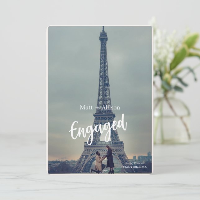 Anuncio de compromiso personalizado para boda (Anverso de pie)