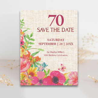 Anuncio de Cumpleaños 70 Años con Flores en Papel
