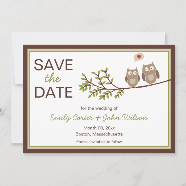 Anuncio de Cute Owls Save the Date (Anverso)